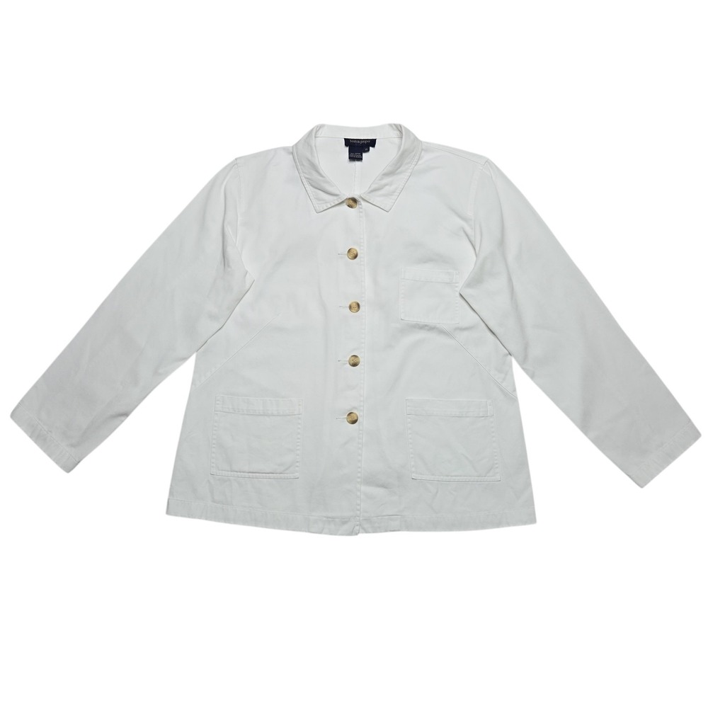 Boston Proper Chore Coat Preppy Womens 14 White Cotton Twill Utility Jacket